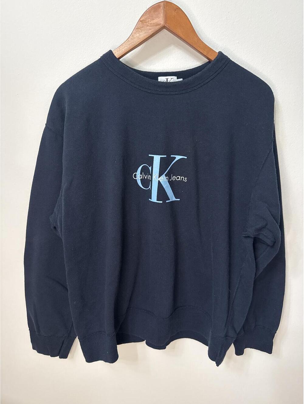 Vintage Calvin Klein Jeans CK Logo Sweatshirt Navy Blue Size Large 90s USA